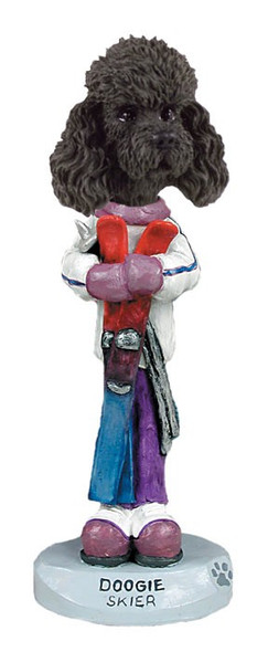 Black Poodle with Sport Cut Skier Doogie Collectible Dog Figurine
