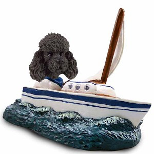 Black Poodle with Sport Cut Sailboat Doogie Collectible Dog Figurine