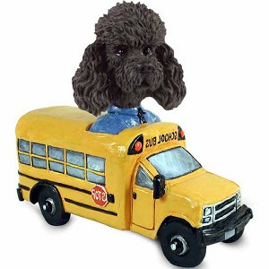 Black Poodle with Sport Cut School Bus Doogie Collectible Dog Figurine