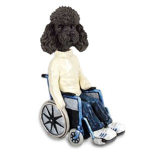 Black Poodle with Sport Cut Wheelchair Doogie Collectible Dog Figurine