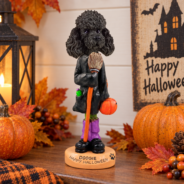Black Poodle with Sport Cut Happy Halloween Doogie Collectible Dog Figurine