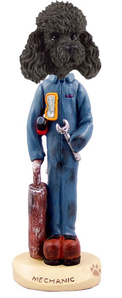 Black Poodle with Sport Cut Mechanic Doogie Collectible Dog Figurine