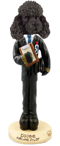 Black Poodle with Sport Cut Airline Pilot Doogie Collectible Dog Figurine
