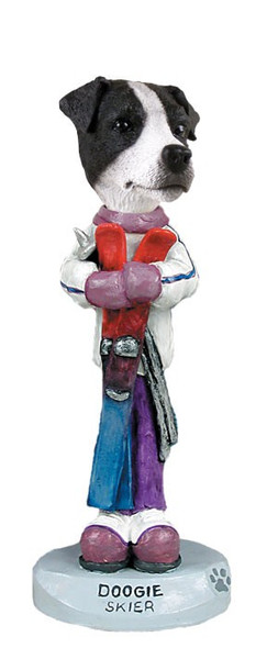 Black & White Smooth Coat Jack Russell Terrier Skier Doogie Collectible Dog Figurine