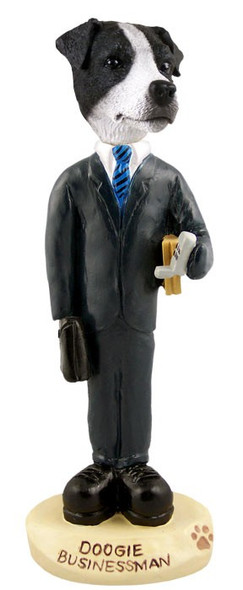 Black & White Smooth Coat Jack Russell Terrier Businessman Doogie Collectible Dog Figurine