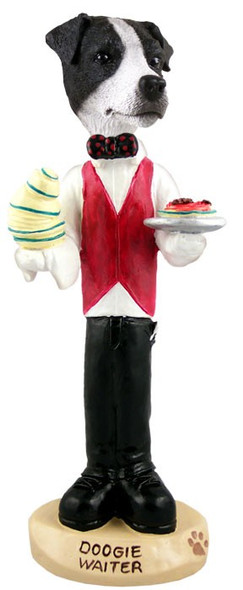 Black & White Smooth Coat Jack Russell Terrier Waiter Doogie Collectible Dog Figurine