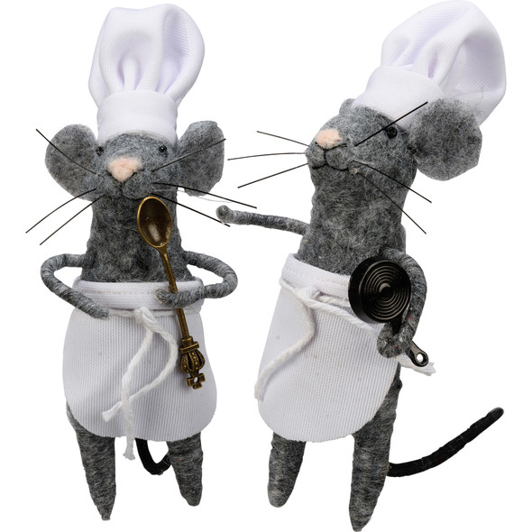 Set of 2 Felt Figurines - Kitchen Mice Chefs - 3.5 Inch x 5.5 Inch from Primitives by Kathy