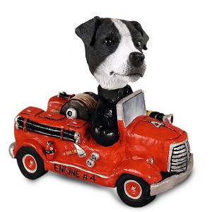 Black & White Smooth Coat Jack Russell Terrier Fire Engine Doogie Collectible Dog Figurine