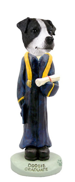 Black & White Smooth Coat Jack Russell Terrier Graduate Doogie Collectible Dog Figurine
