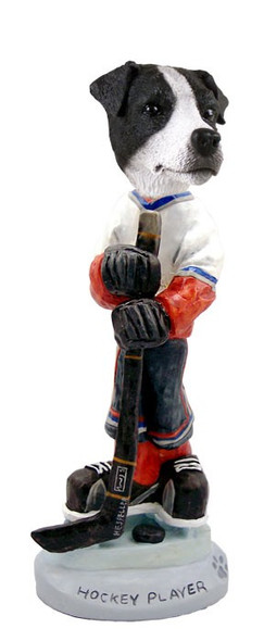 Black & White Smooth Coat Jack Russell Terrier Hockey Player Doogie Collectible Dog Figurine