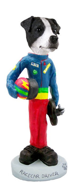 Black & White Smooth Coat Jack Russell Terrier Racecar Driver Doogie Collectible Dog Figurine
