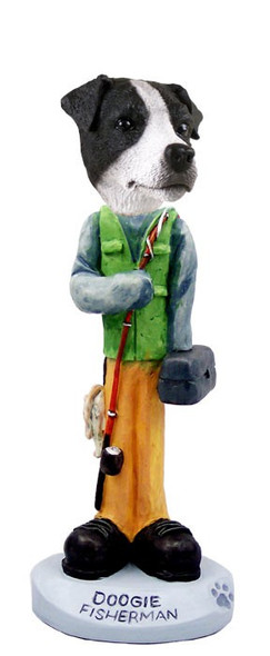Black & White Smooth Coat Jack Russell Terrier Fisherman Doogie Collectible Dog Figurine