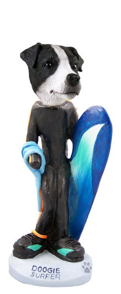 Black & White Smooth Coat Jack Russell Terrier Surfer Doogie Collectible Dog Figurine