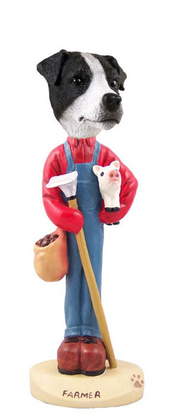 Black & White Smooth Coat Jack Russell Terrier Farmer Doogie Collectible Dog Figurine