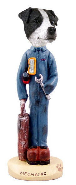 Black & White Smooth Coat Jack Russell Terrier Mechanic Doogie Collectible Dog Figurine