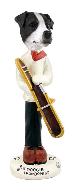 Black & White Smooth Coat Jack Russell Terrier Trombonist Doogie Collectible Dog Figurine