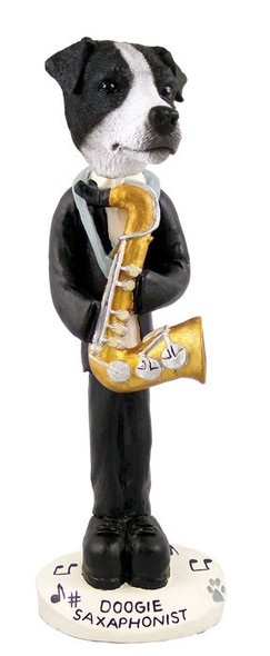 Black & White Smooth Coat Jack Russell Terrier Saxophonist Doogie Collectible Dog Figurine