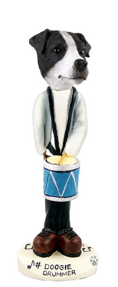 Black & White Smooth Coat Jack Russell Terrier Drummer Doogie Collectible Dog Figurine