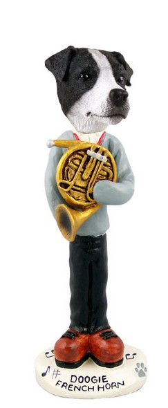 Black & White Smooth Coat Jack Russell Terrier French Horn Doogie Collectible Dog Figurine