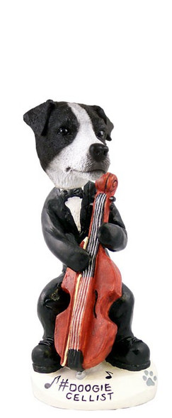 Black & White Smooth Coat Jack Russell Terrier Cellist Doogie Collectible Dog Figurine