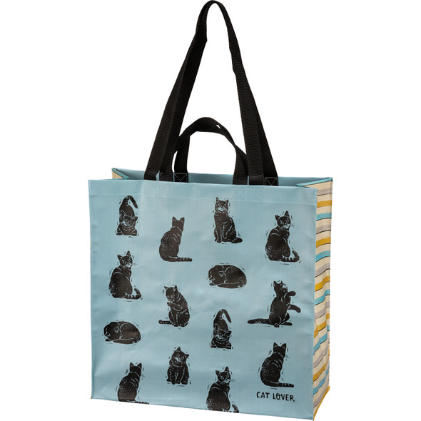 Double Sided Market Tote Shopping Bag - Cat Lover Block Print Design 15.50 Inch from Primitives by Kathy