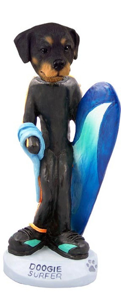 Rottweiler Surfer Doogie Collectible Dog Figurine