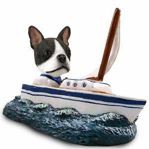 Boston Terrier Sailboat Doogie Collectible Dog Figurine