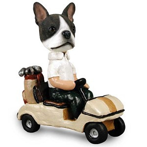 Boston Terrier Golf Cart Doogie Collectible Dog Figurine