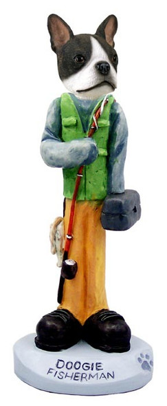 Boston Terrier Fisherman Doogie Collectible Dog Figurine