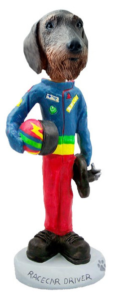 Wirehaired Dachshund Racecar Driver Doogie Collectible Dog Figurine