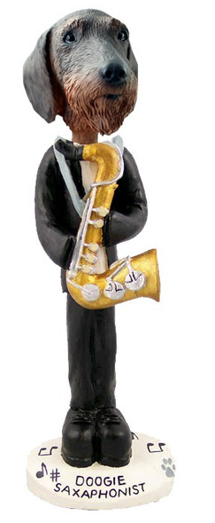 Wirehaired Dachshund Saxophonist Doogie Collectible Dog Figurine