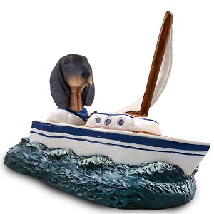 Black & Tan Coonhound Sailboat Doogie Collectible Dog Figurine