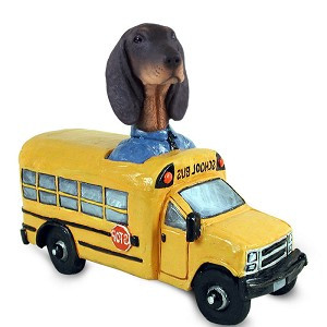 Black & Tan Coonhound School Bus Doogie Collectible Dog Figurine