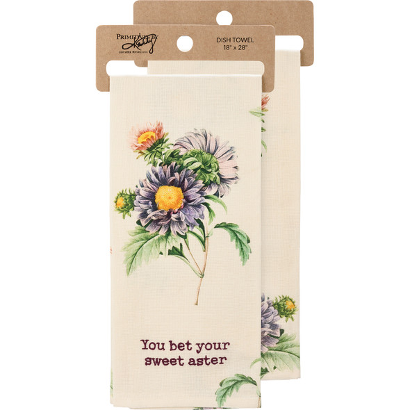 Aster Flower Print Design You Bet Your Sweet Aster Cotton Linen Kitchend Dish Towel 18x28 from Primitives by Kathy
