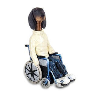 Black & Tan Coonhound Wheelchair Doogie Collectible Dog Figurine