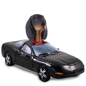 Black & Tan Coonhound Sports Car Doogie Collectible Dog Figurine