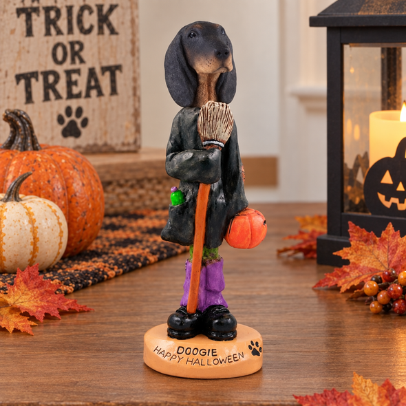 Black & Tan Coonhound Happy Halloween Doogie Collectible Dog Figurine
