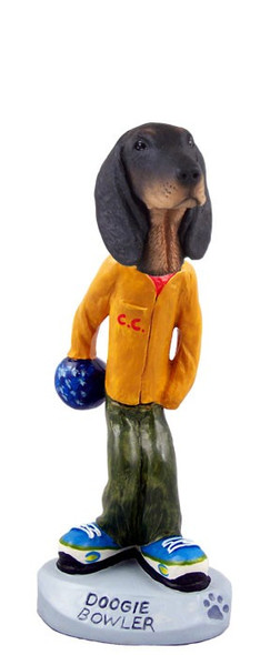 Black & Tan Coonhound Bowler Doogie Collectible Dog Figurine
