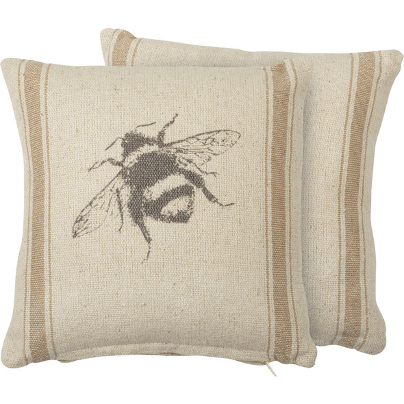 Bumblebee Tan Stripe Accents Decorative Cotton Throw Pillow 10x10 from Primitives by Kathy