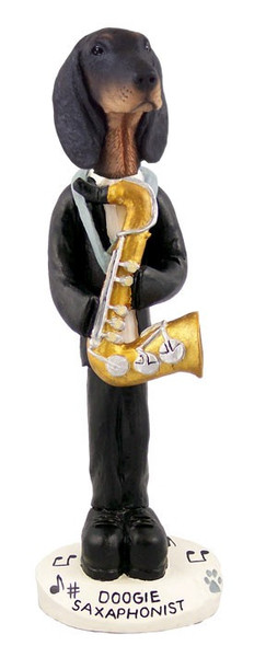 Black & Tan Coonhound Saxophonist Doogie Collectible Dog Figurine