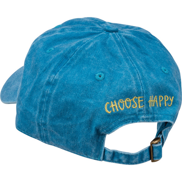 Adjustable Cotton Baseball Cap - Blue Stitched Floral Design - Choose Happy from Primitives by Kathy