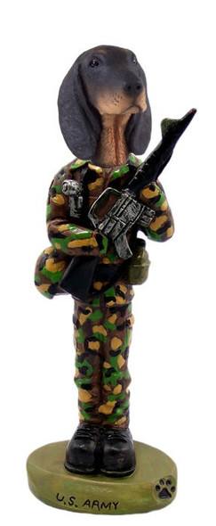 Black & Tan Coonhound U S Army Doogie Collectible Dog Figurine