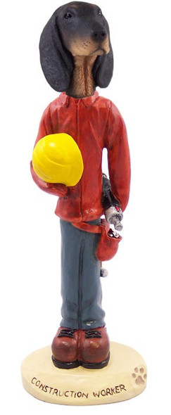 Black & Tan Coonhound Construction Worker Doogie Collectible Dog Figurine