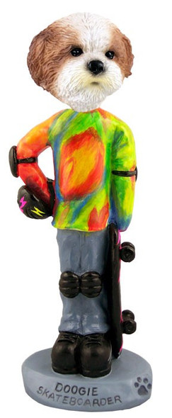 Tan Shih Tzu with Sport Cut Skateboarder Doogie Collectible Dog Figurine