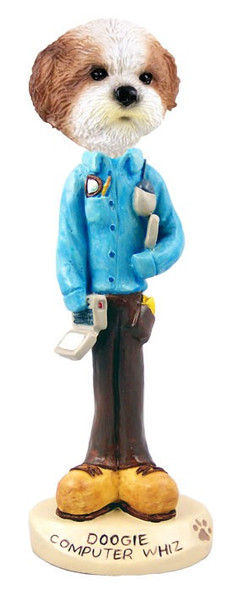 Tan Shih Tzu with Sport Cut Computer Whiz Doogie Collectible Dog Figurine