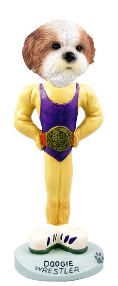 Tan Shih Tzu with Sport Cut Wrestler Doogie Collectible Dog Figurine