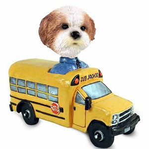 Tan Shih Tzu with Sport Cut School Bus Doogie Collectible Dog Figurine