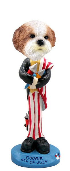 Tan Shih Tzu with Sport Cut 4th of July Doogie Collectible Dog Figurine