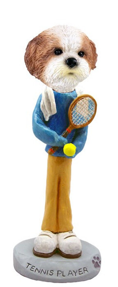 Tan Shih Tzu with Sport Cut Tennis Player Doogie Collectible Dog Figurine
