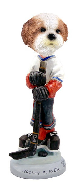 Tan Shih Tzu with Sport Cut Hockey Player Doogie Collectible Dog Figurine